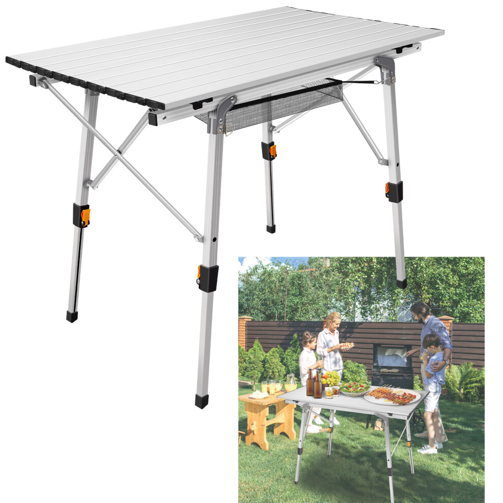 Youseahome Folding Camping Table Aluminum Roll Up Portable Desk Picnic Table Height Adjustable With Carrying Bag For Outdoor Bbq Garden Silver