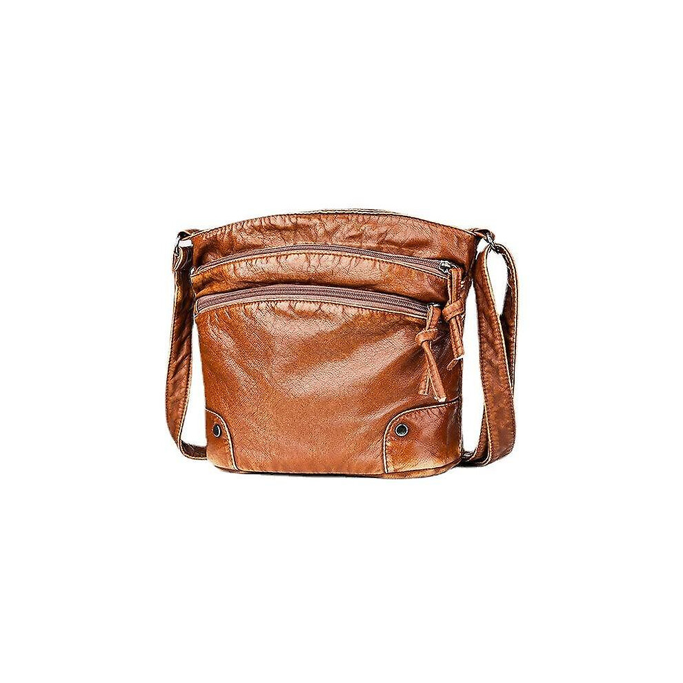 (Brown) Women Solid Multi-pocket Middle-aged Crossbody Bag Shoulder Bag
