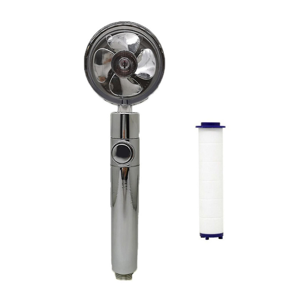 (gray) Turbocharged Handheld Shower Head,propeller Driven Shower Heads,high Pressure Water Saving,with Pause Button,360 Degrees Rotating