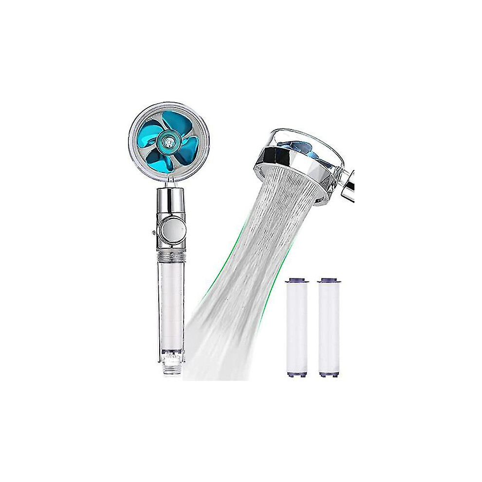 (Blue) Turbocharged Handheld Shower Head,propeller Driven Shower Heads,high Pressure Water Saving,with Pause Button,360 Degrees Rotating