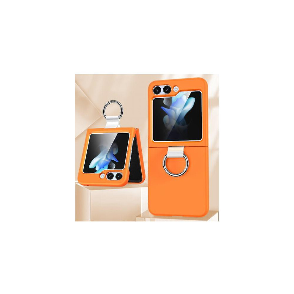 (Orange) Shockproof Slim Protective Tpu Silicone Phone Case For Samsung Galaxy Z Flip 5 With Ring Finger Loop Orange 7081537098244