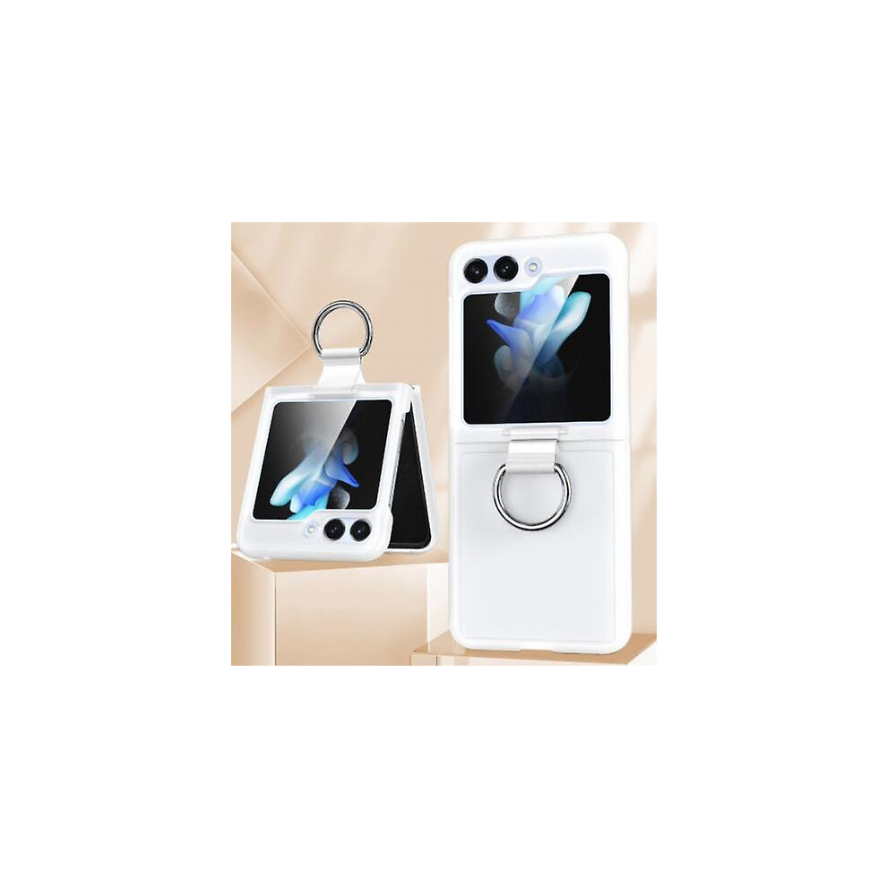 (Frosted ) Shockproof Slim Protective Tpu Silicone Phone Case For Samsung Galaxy Z Flip 5 With Ring Finger Loop White 7081537098282