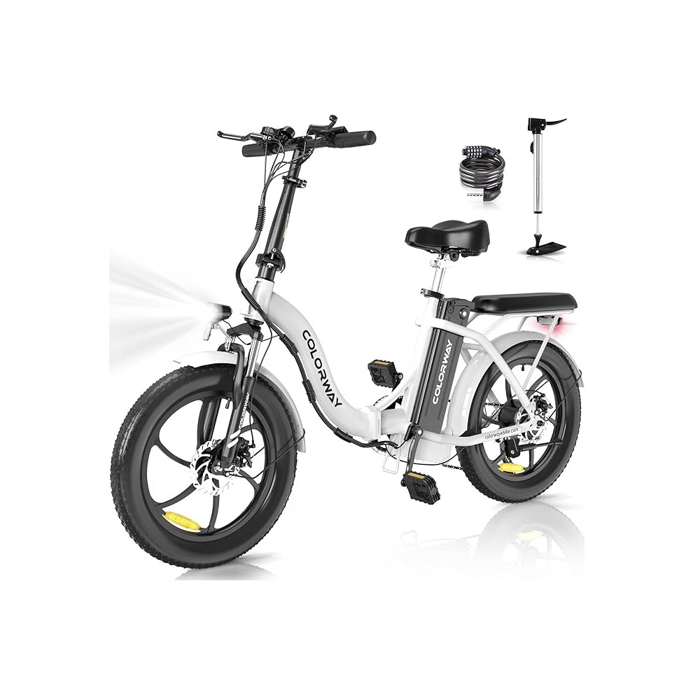 (White) COLORWAY Bk6S 20'' Electric Bike, Folding EBike, City Bike with 36V