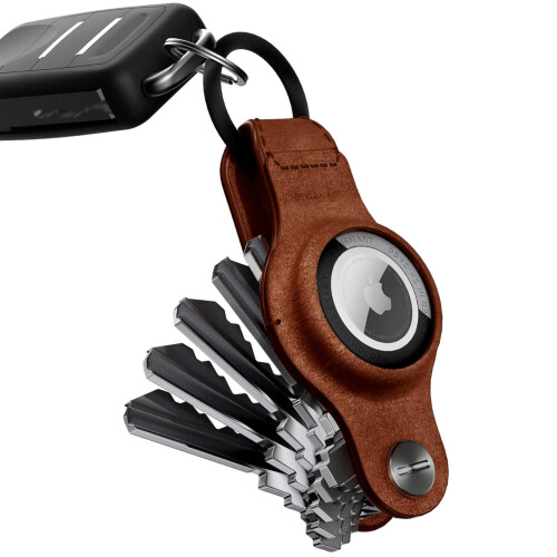 KeySmart KeySmart Air Compact Keyring Key Holder Leather Rustic Brown For Apple Airtag