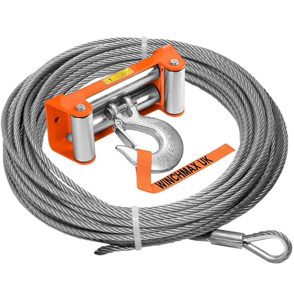 WINCHMAX Steel Rope 26m X 12mm, Hole Fix. Roller Fairlead. 1/2 Inch Clevis Hook. For winches up to 17,500lb.