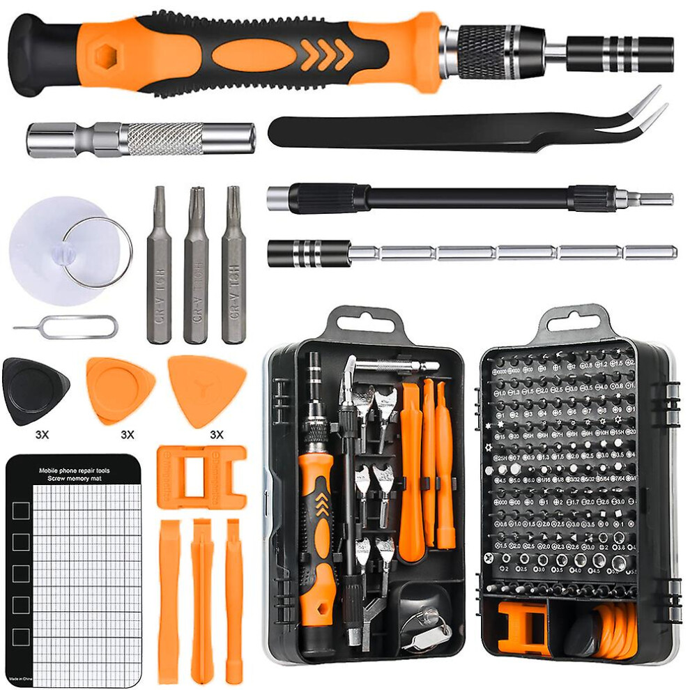 (Black Orange) 135 In 1 Precision Mechanic Screwdriver Tool Set And Opening Tool For Iphone, Pc, Laptop, Ipad, Tablet, Computer, Macbook, Glasses, Xbox, Watches, Cam