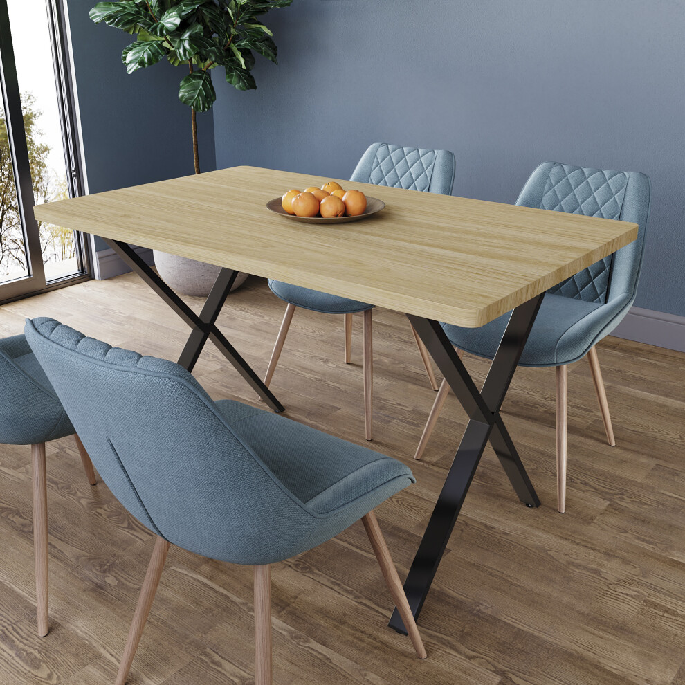 (Oak) 4 Seater Home Kitchen Dining Table X Shape Legs