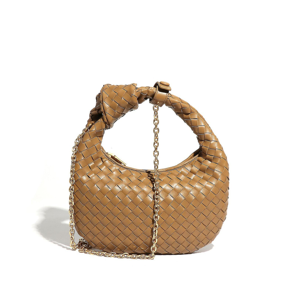 (Khaki) Genuine Leather Woven Handbag Clutch Mini Bag Jodie Bag Cloud Bag Dumpling Bag