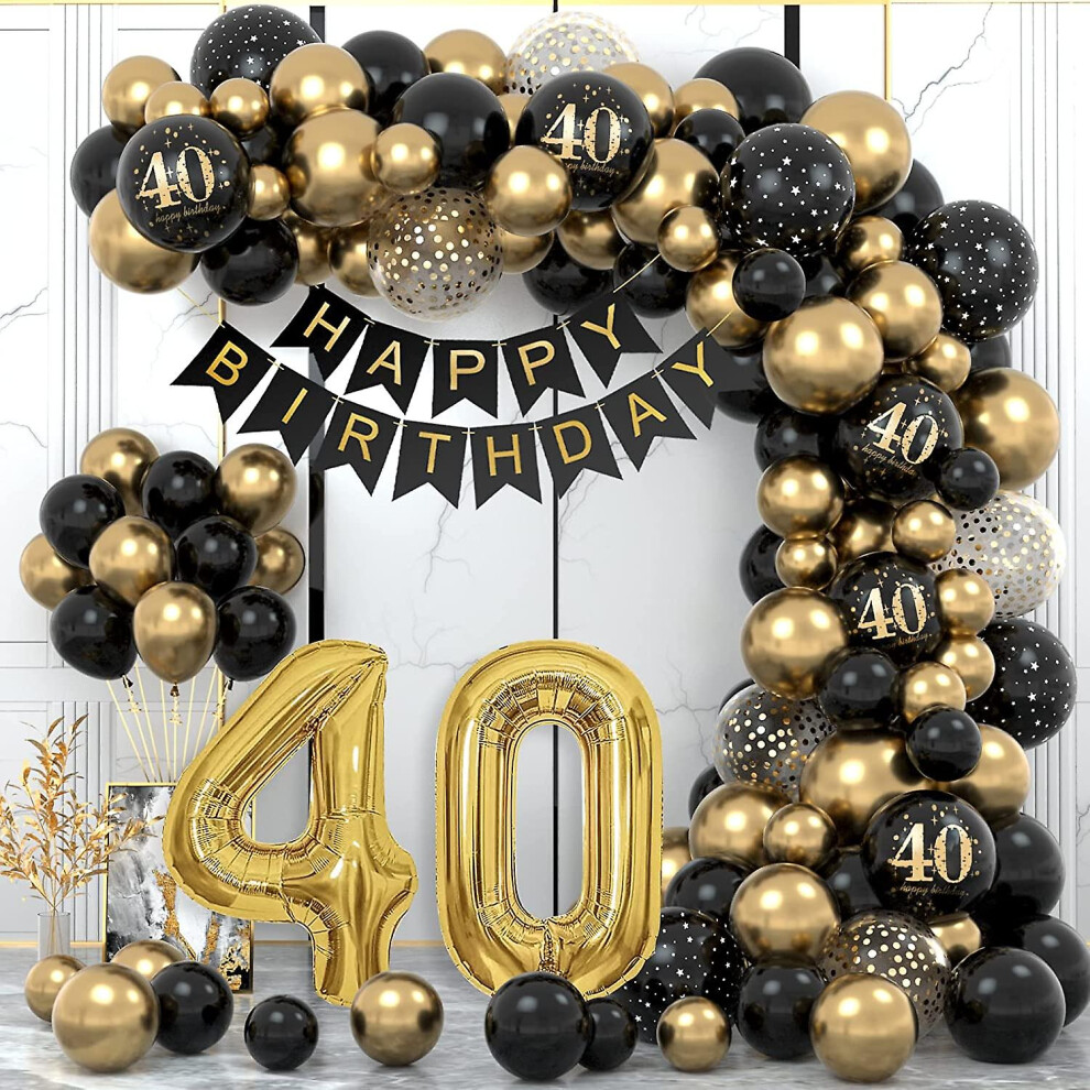 (40 years) Happy Birthday Balloon Decoration Black Gold Background Garland For Birthday Weddings Party