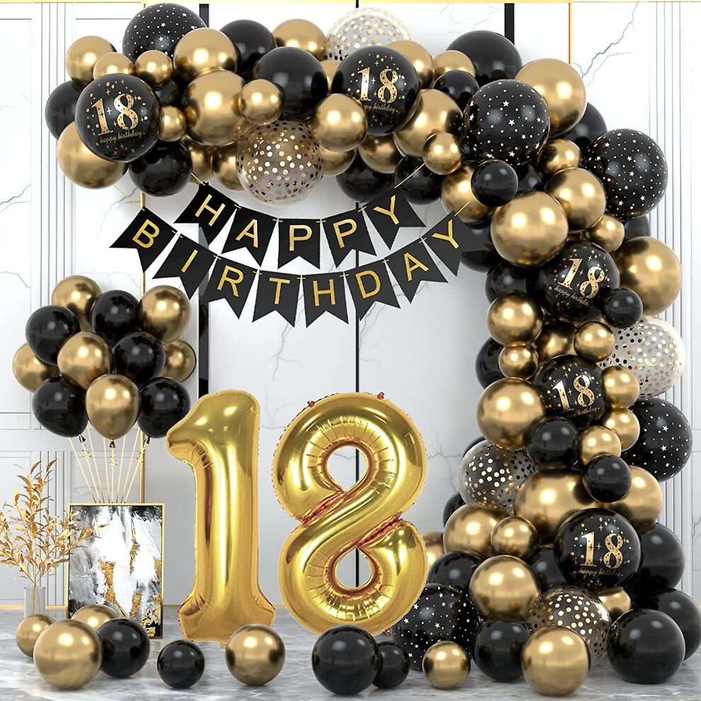 (18 years) Happy Birthday Balloon Decoration Black Gold Background Garland For Birthday Weddings Party