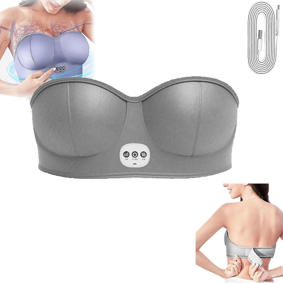 (Gray) Blossomup Electric Bust Massager, Breast Enhancer Massager Bra, Usb Wireless Breast Massager, Breast Enhancement With Hot Compress