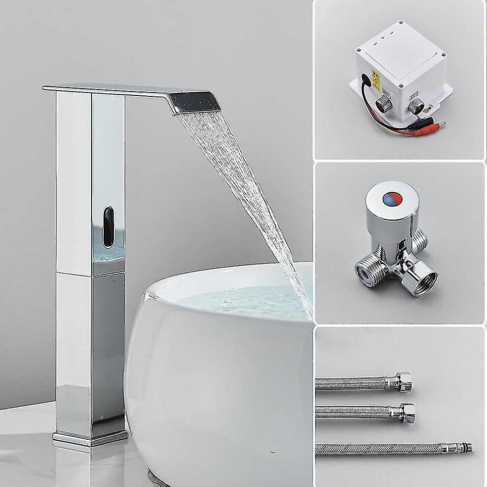 (Chrome Hot Cold D) Black Sensor Basin Faucet Bathroom Automatic Sensor Watefall Faucet Touchless Free Touch Sink Tap Ho-image-OPC-PDXFWXG-NEW