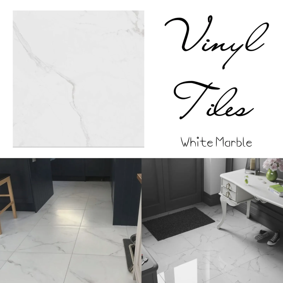 (Pack of 4) Vinyl Self Adhesive Tiles White Effect Floor