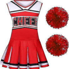 (red, 130cm) Kid Girls Cheerleading Uniform Costume Halter Crop Top Cheer Leader Costume _oa