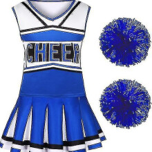 (blue, 110cm) Kid Girls Cheerleading Uniform Costume Halter Crop Top Cheer Leader Costume _oa
