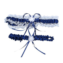(Navy Blue) 2pcs Wedding Garter For Bride Prom Lace Garters Bridal Leg Stretchy Garter Set