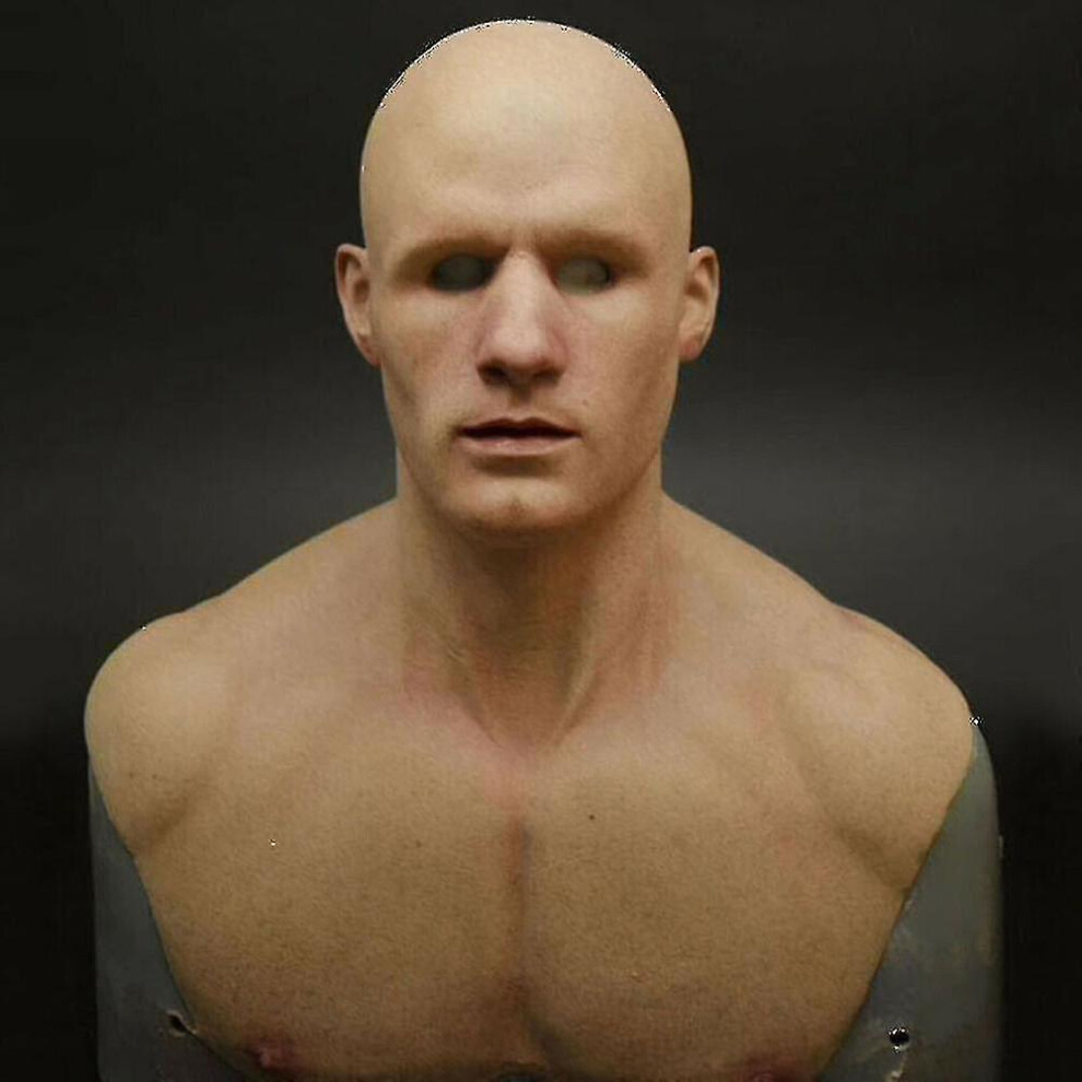 (Bald Head) Latex Realistic Mans Face Cover Mask Male Disguise   Halloween Party Props_y-image-OPC-PDXG99J-NEW