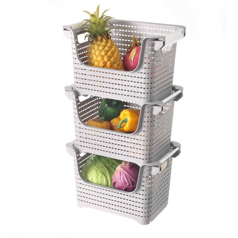 3 Stackable Storage Basket Kitchen Fruit Vegetable Stacking Container