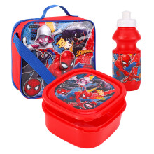 Marvel Spider-Man & Ghost Spider Insulated 3-Piece Lunch Bag Set for Boys - Lunch Bag, Sandwich Box & Bottle (Official Licensed Merchandise)