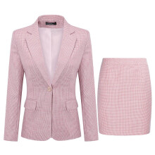 (Pink, XS) Allthemen Womens 2-Piece Business Office One Button Check Blazer and Skirt