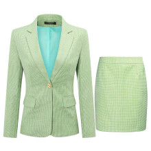 (Green, XL) Allthemen Womens 2-Piece Business Office One Button Check Blazer and Skirt