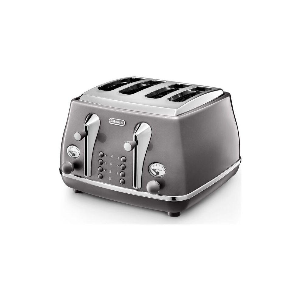 DeLonghi CTOT4003.GY 4 Slice Toaster Icona Metallics Defrost Function Grey