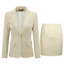 (Khaki, L) Allthemen Womens 2-Piece Business Office One Button Check Blazer and Skirt