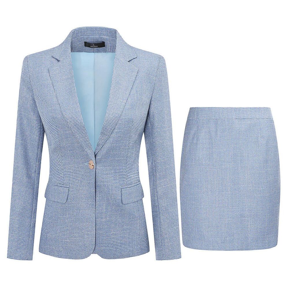 (Blue, M) Allthemen Womens 2-Piece Business Office One Button Check Blazer and Skirt