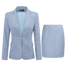 (Blue, L) Allthemen Womens 2-Piece Business Office One Button Check Blazer and Skirt