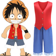 (12-13Years) Kids Boys Anime One Piece Monkey D Luffy Cosplay Costume Halloween Outfits Party Fancy Dress