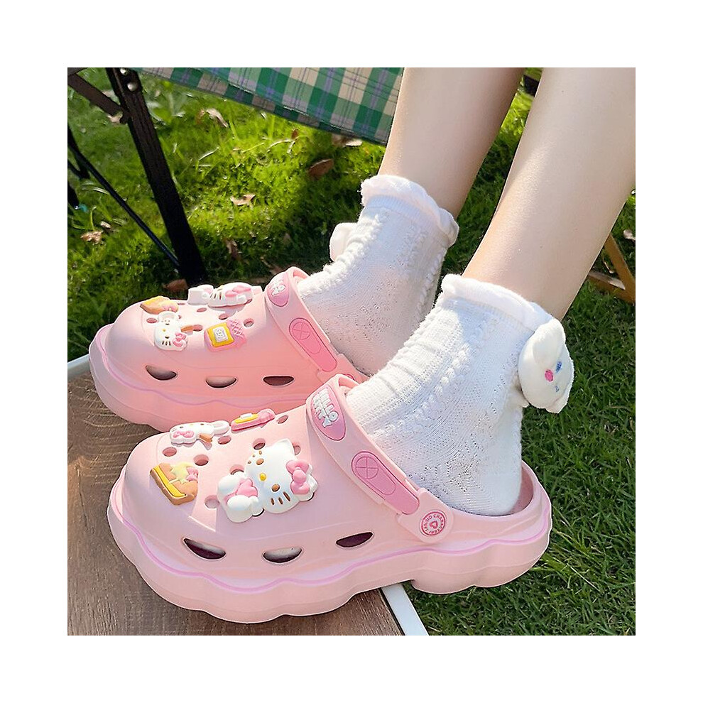 (Sanrio Hellokitty Cinnamoroll Kuromi Slippers Kawaii Anime Home Slippers Soft Thick Bottom Nonslip Garden Breathable Bea) Sanrio Hellokitty Cinnamoro