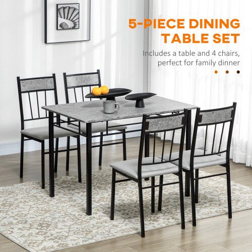 Homcom HOMCOM 5 Pieces Dining Room Sets, Kitchen Table and Chairs Set 4 with Marble Top 2