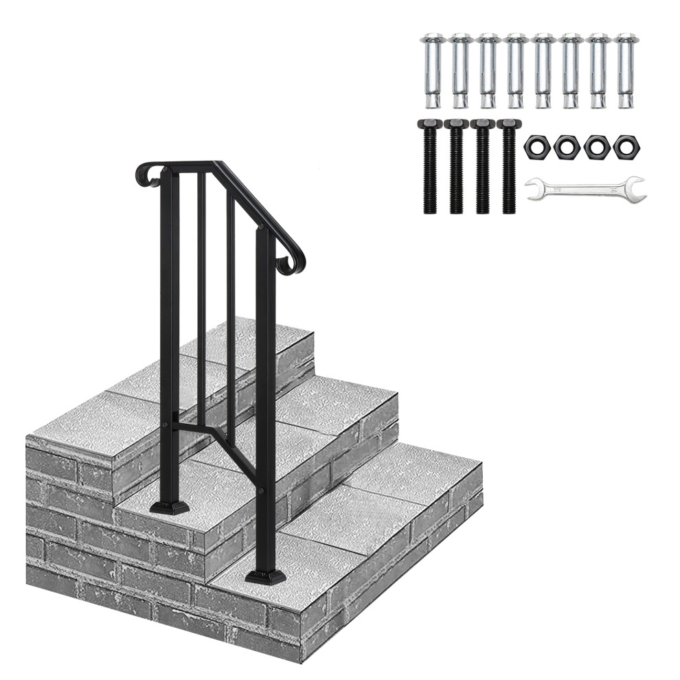 Wrought Iron Handrail For 1 to 2 Steps Outdoor Garden Stair Handrail
