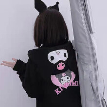 (Kuromi, M 42.5-52.5KG) Born Pretty Sanrios Cinnamoroll Kuromi Kawaii Anime Cartoon Girls Fleece Hoodie Zipper Jacket Cardigan Long Sleeve Sweater Birthday Present