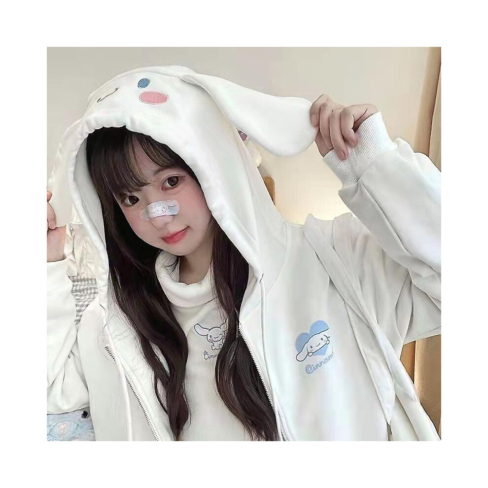 (Cinnamoroll, XL 60-67.5KG) Born Pretty Sanrios Cinnamoroll Kuromi Kawaii Anime Cartoon Girls Fleece Hoodie Zipper Jacket Cardigan Long Sleeve Sweater Birthday Present