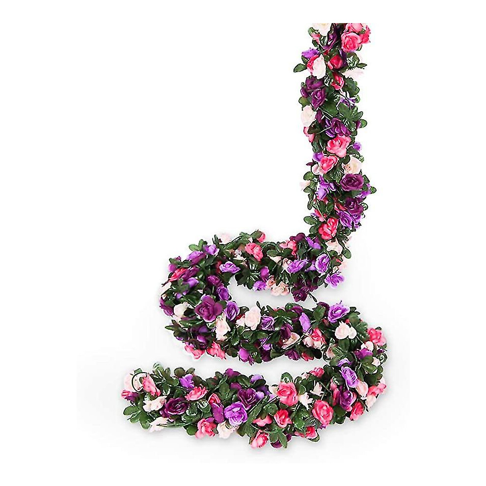 (PURPLE) Flower Garland Fake Rose Vine Artificial Flower Hanging Rose Ivy Home Hotel