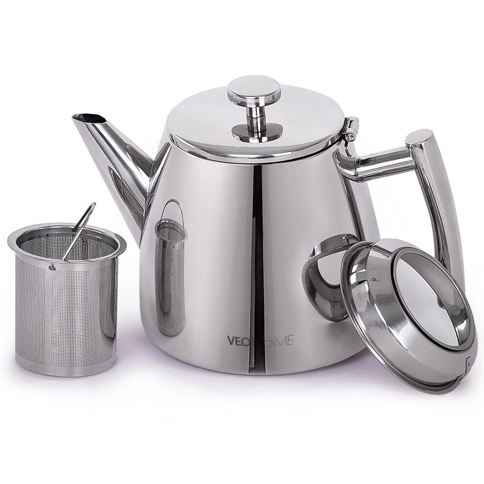 Stainless Steel teapot 1L with Infuser - Keeps Your Tea hot Thanks to its Double Wall