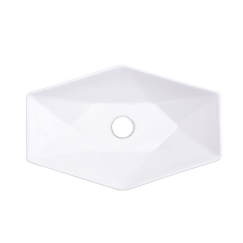 Living And Home Hexagonal White Ceramic Countertop Basin Bathroom Sink W 580 mm 2