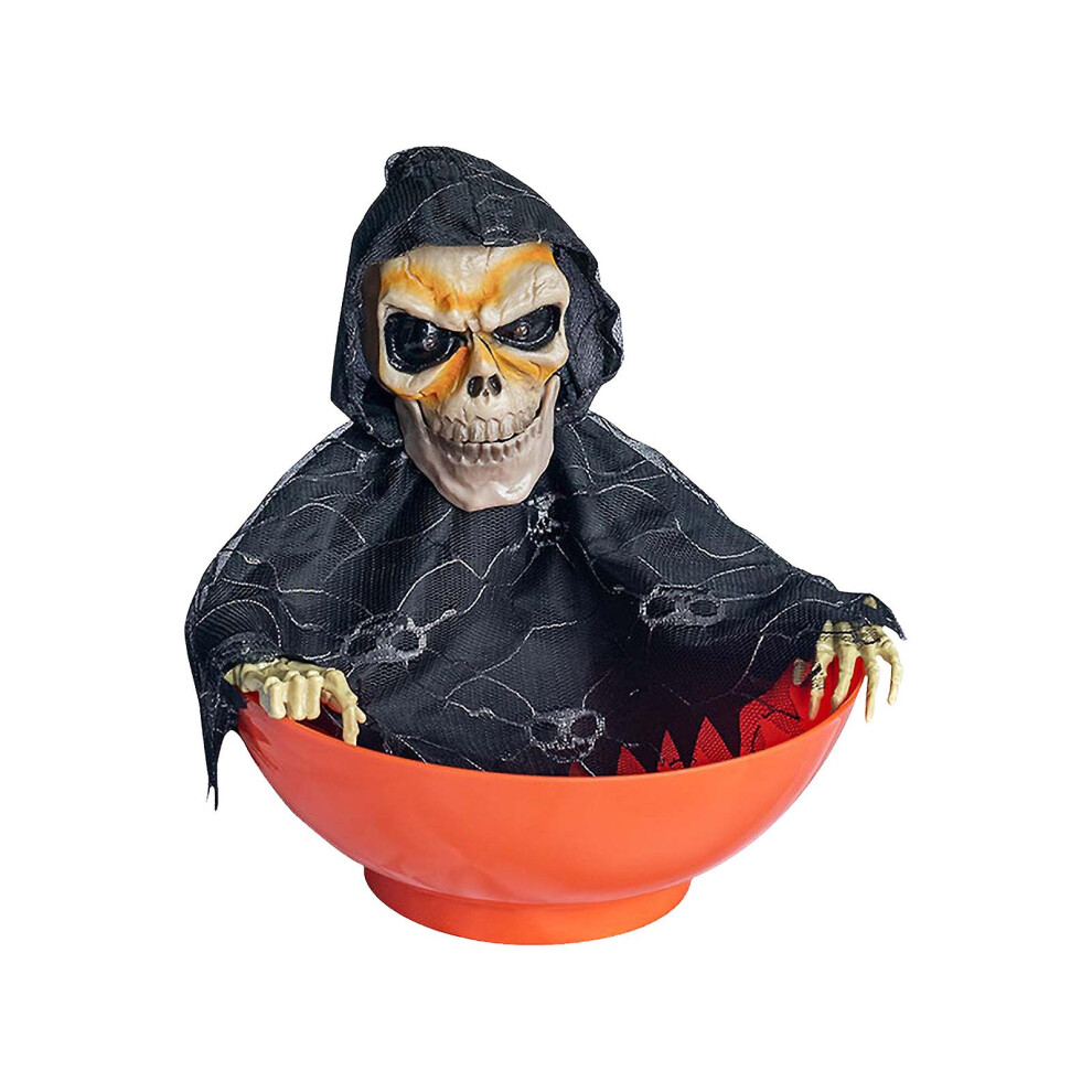 (F) Halloween Decorations Animated Halloween Skull Bowl- Plastic Skull Candy Bowl With Moving Skeleton Hand - Motion Activated Halloween Skull Candy Bowl