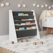 (Grey) Kids MDF & Fabric Display Bookshelf Organiser