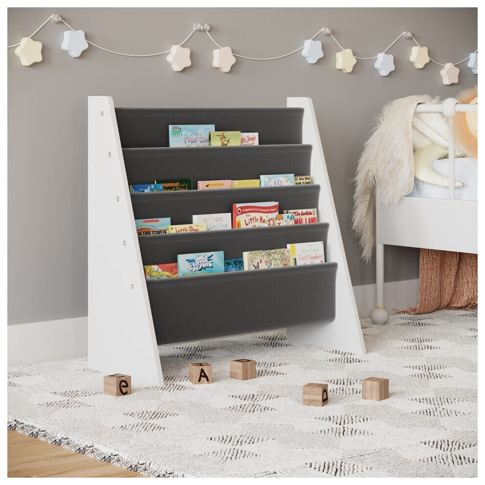 (Grey) Kids MDF & Fabric Display Bookshelf Organiser