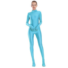 (Sky Blue, L(height170-175cm)) Aoylisey Adult Black Spandex Full Body Zentai Footed Jumpsuit Unisex Bodysuit Women Handed Unitard Skin Tight Halloween Costume Z