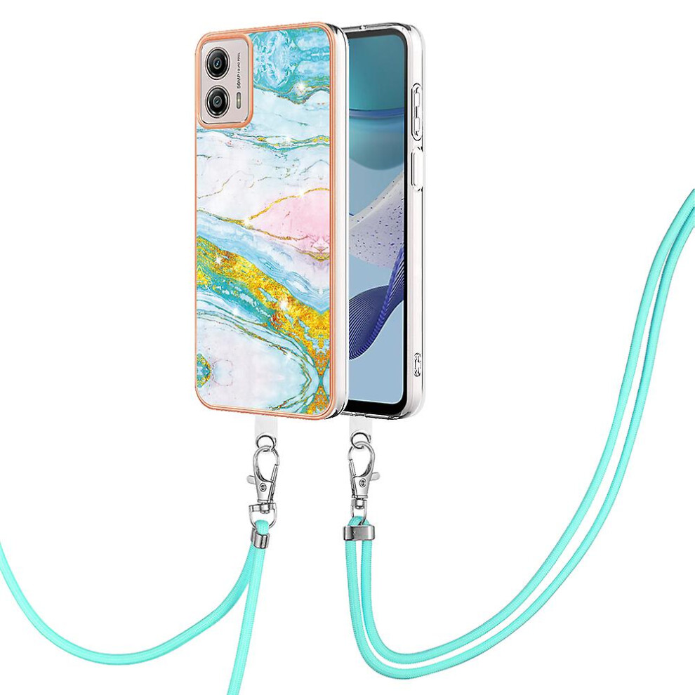 (Green 004) Yb Imd Series-9 For Motorola Moto G53 5g / G13 4g Tpu Cover Electroplated Imd Marble Pattern Phone Case With Lanyard
