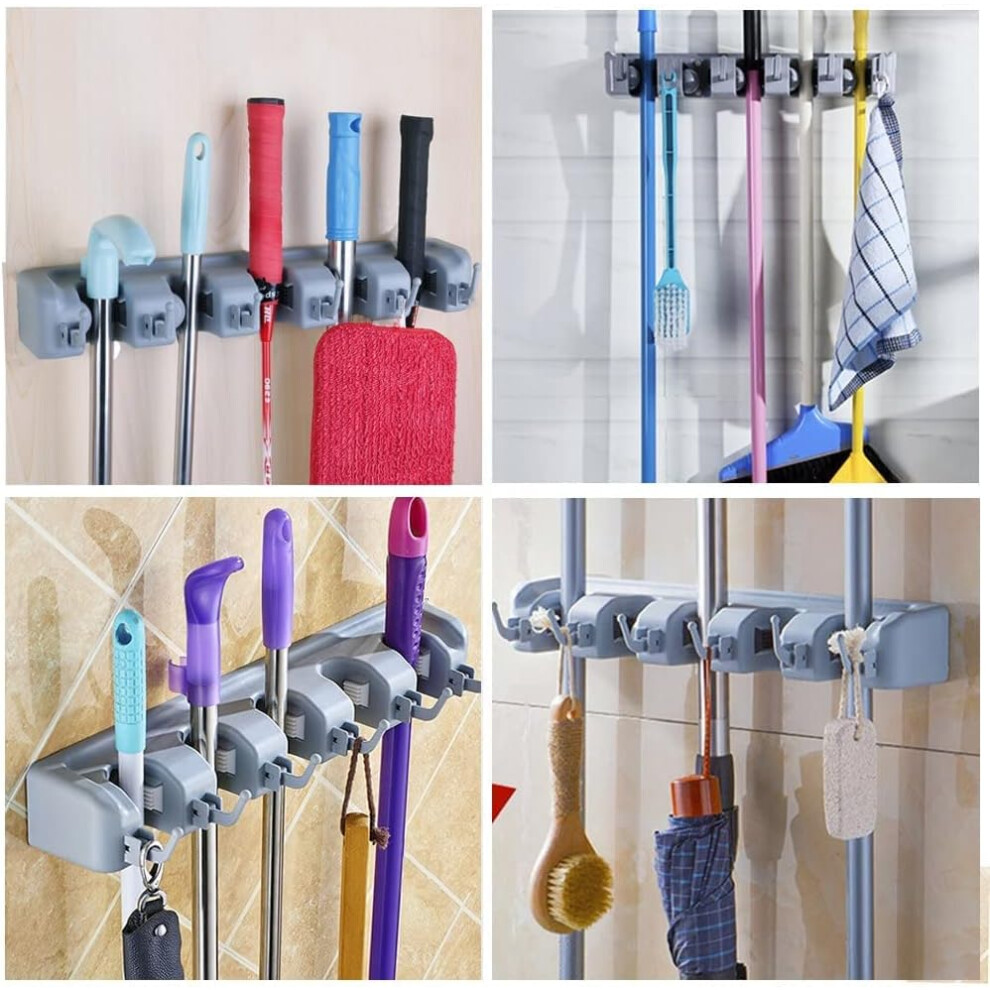 Vicloon Broom Mop Holder Tidy Organizer Wall Mounted Organizer with 5 Position 6 Hooks for Brush Mop and Broom Tool Storage