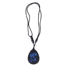 (Blue) 2pcs Silicone Sensory Chew Necklace Chewy Chewable Teethers Necklace For Kids Chewing Teething Black Background Dragon