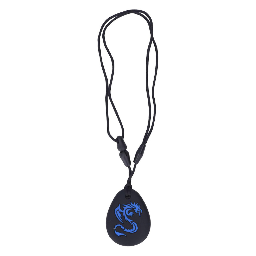 (Blue) 2pcs Silicone Sensory Chew Necklace Chewy Chewable Teethers Necklace For Kids Chewing Teething Black Background Dragon