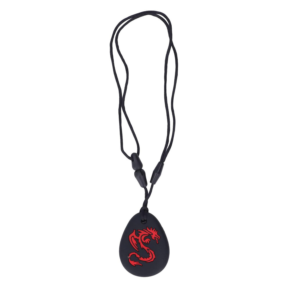(Red) 2pcs Silicone Sensory Chew Necklace Chewy Chewable Teethers Necklace For Kids Chewing Teething Black Background Dragon