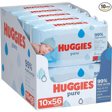 Huggies Pure Baby Wipes - Pack of 10 (10 x 56 Packs Total 560 Wipes)
