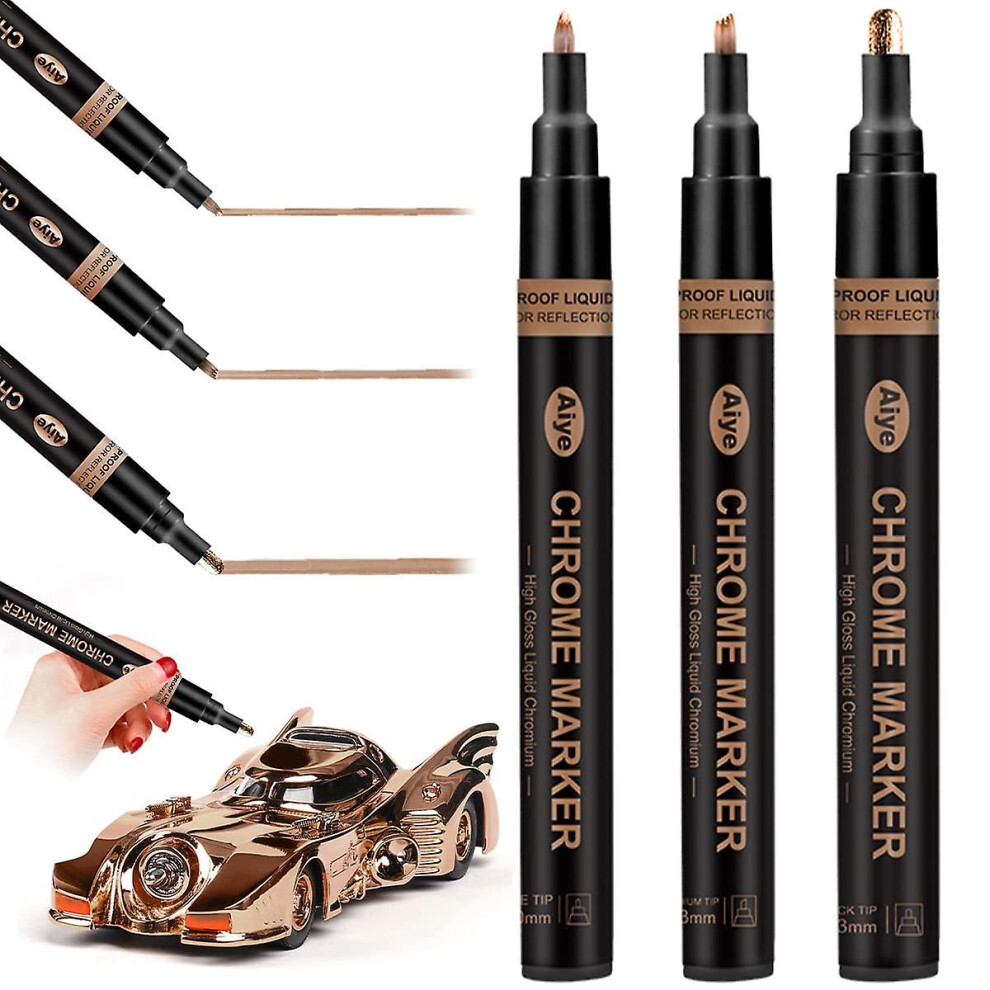(Copper) 3pcs Liquid Chrome Marker Mirror Liquid Chrome Paint Pen Set Metallic Marking Markers Pen Diy Art Craft Highlight Pen