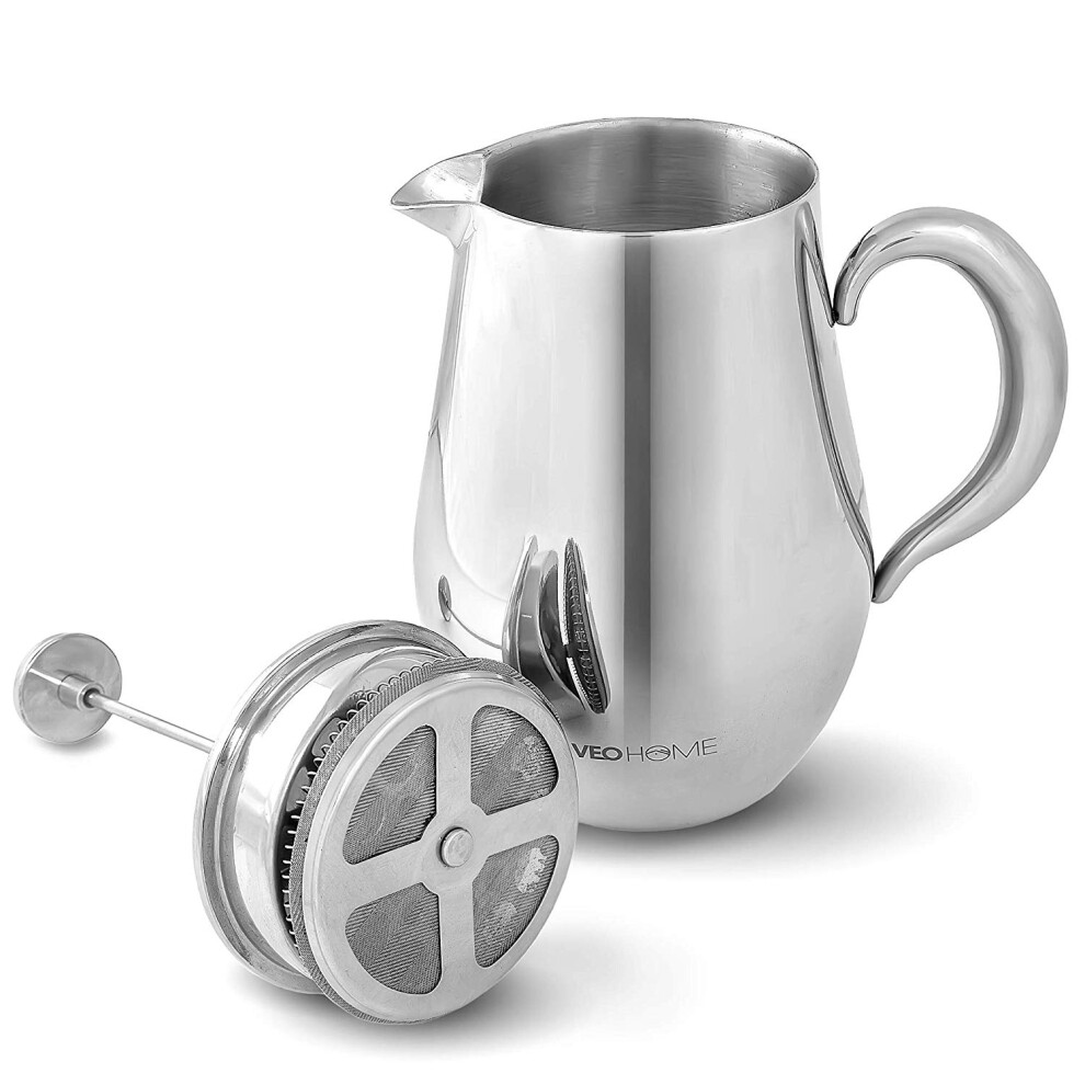 Cafetiere French Press Coffee Maker by VeoHome - Unbreakable and keeps coffee hotter for a long time thanks to its double wall (1 Liter)